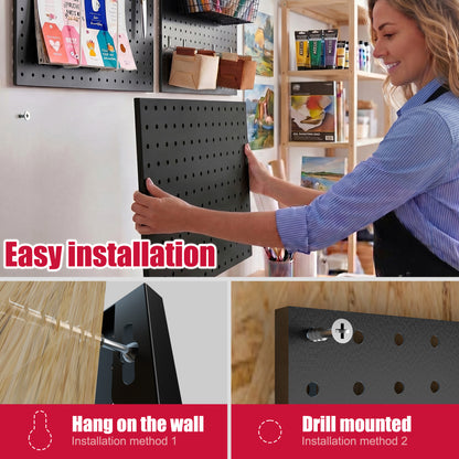 Amoowis Peg Board, 4 Pack Metal Pegboard Wall Organizer with Accessories(Black)