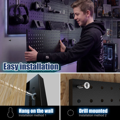Amoowis 2 Pack Metal Pegboard Panels with 50 Hooks 16 * 33 * 2 Pcs