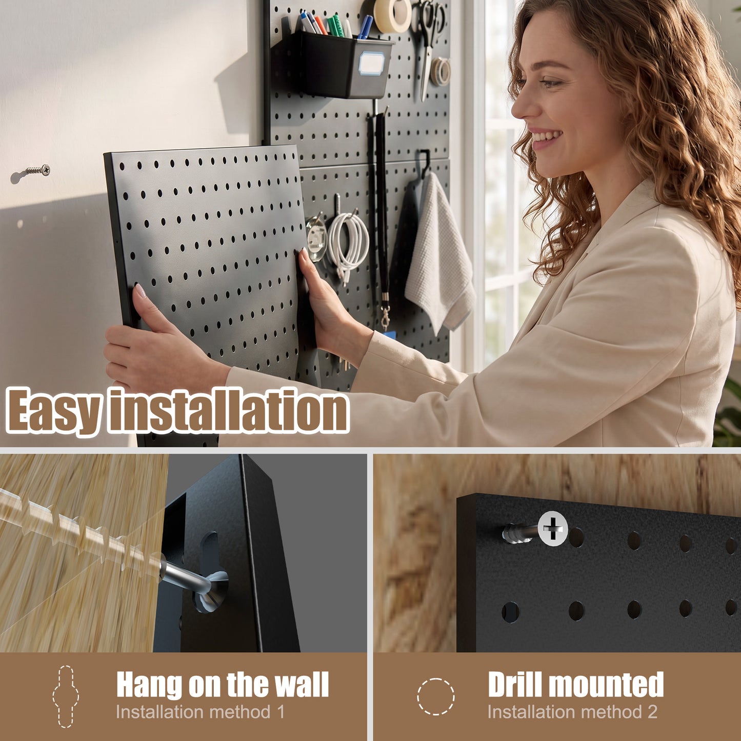 6 Pack Metal Pegboard Panels with 50 Hooks