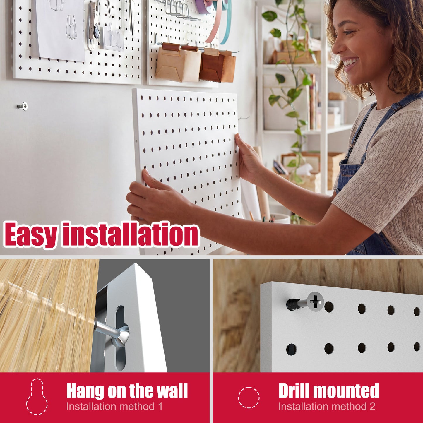 6 Pack Metal Pegboard Panels with 50 Hooks