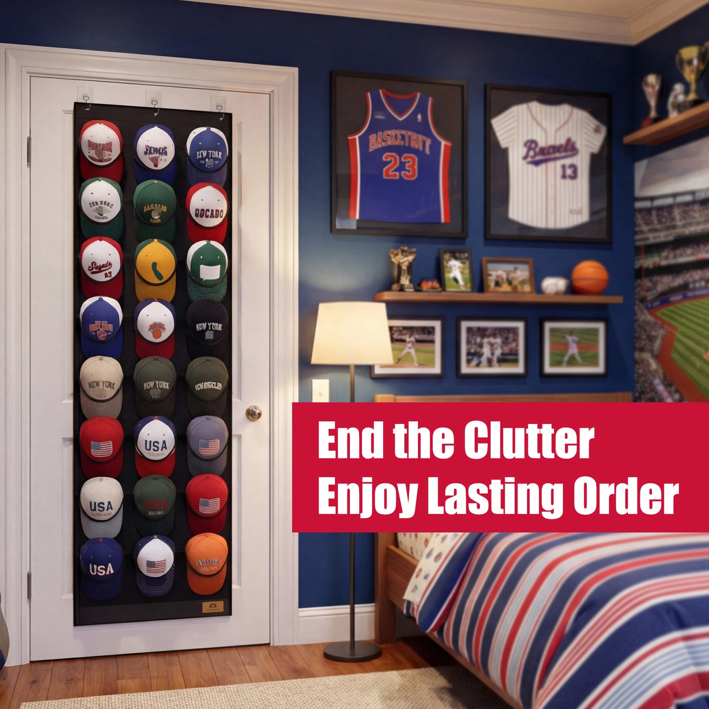 Hat Organizer for Baseball Caps, 24 Deep Pockets Hat Rack