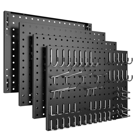 Amoowis 4 Pack Black Metal Pegboard Panels with 50 Hooks