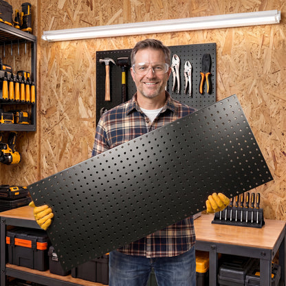 Amoowis Metal Peg board Panels, Black Pegboard Organizer, 16 * 33 * 2 Pcs