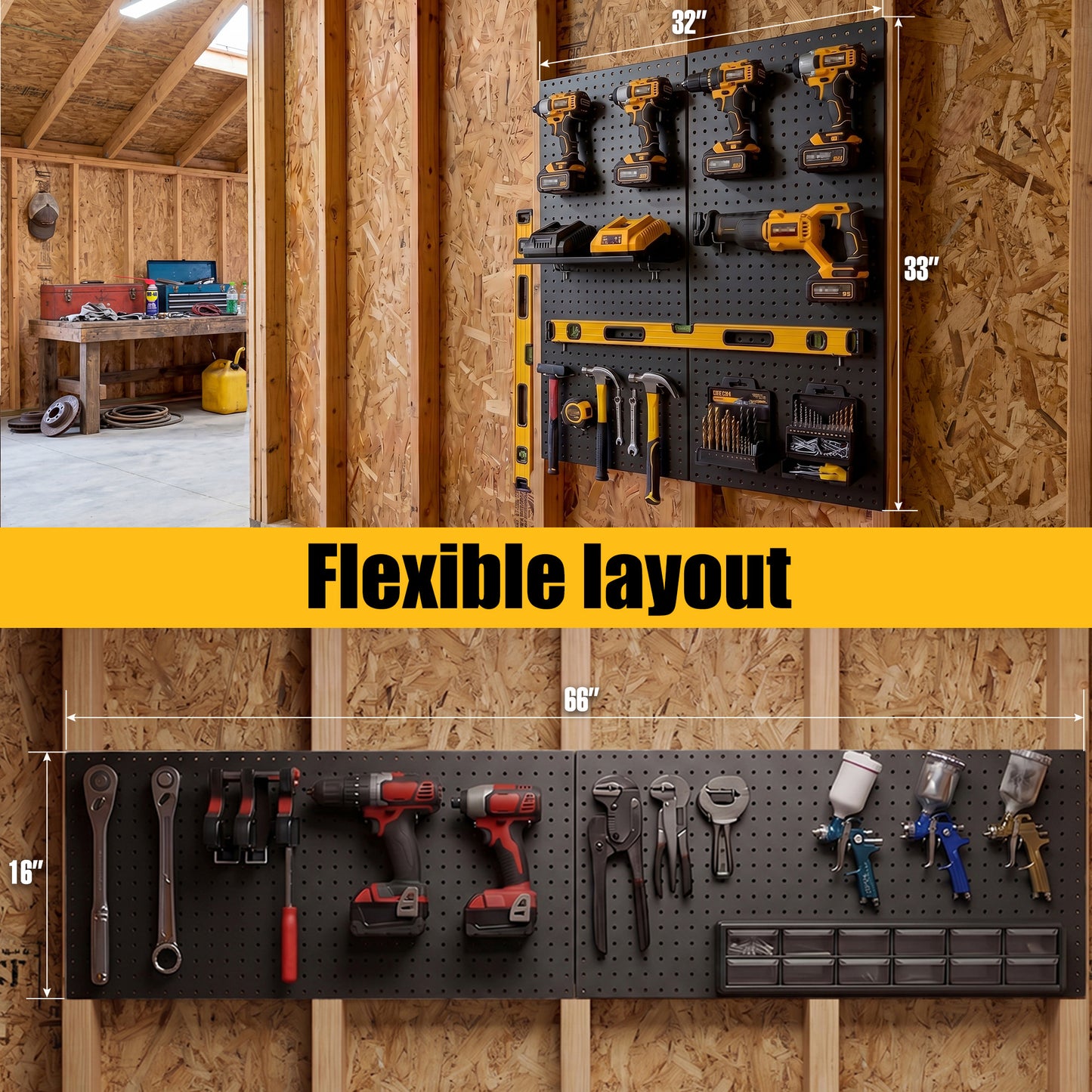 Metal Peg board Panels, Black Pegboard Organizer, 16 * 33 * 2 Pcs