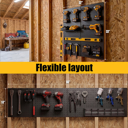 Amoowis Metal Peg board Panels, Black Pegboard Organizer, 16 * 33 * 2 Pcs