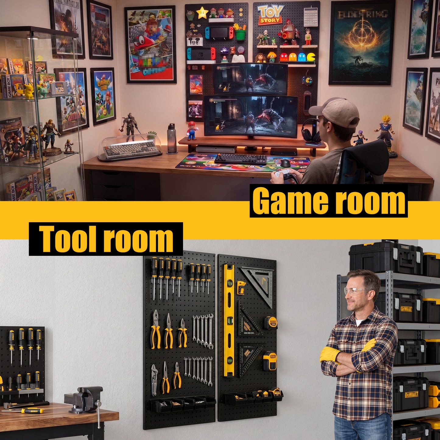 Metal Peg board Panels, Black Pegboard Organizer, 16 * 33 * 2 Pcs